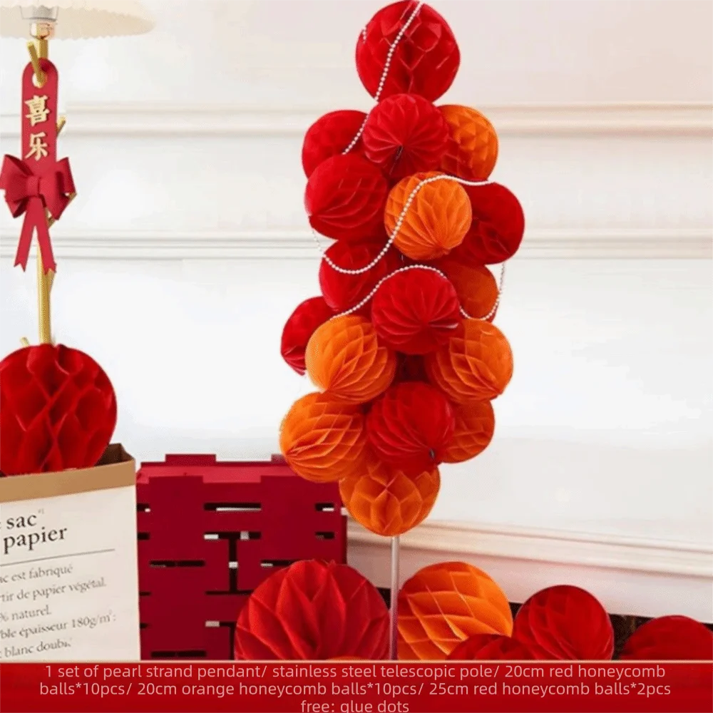 Red Honeycomb Tissue Paper Lantern Balls – Party & Wedding Decor