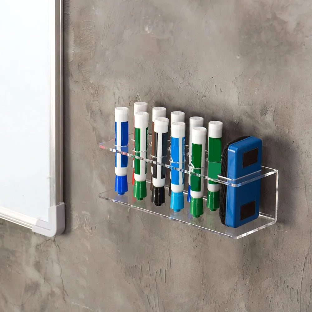 Clear Acrylic Dry Erase Marker Holder with Slots & Eraser