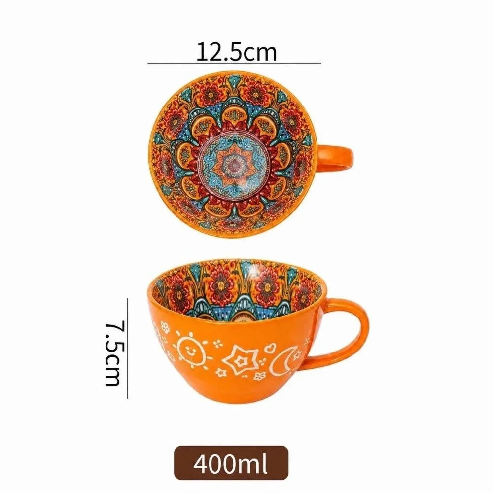 15oz Boho Hand-Painted Ceramic Mug | Microwave Safe