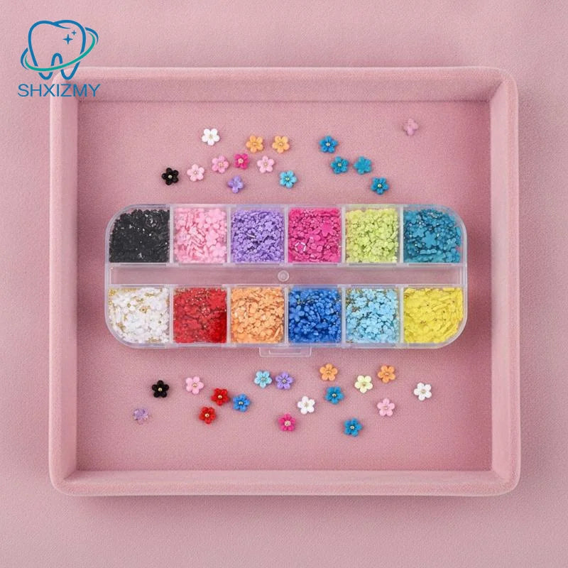 12-Grid 3D Flower Nail Art Charms – Rhinestones & Beads Kit