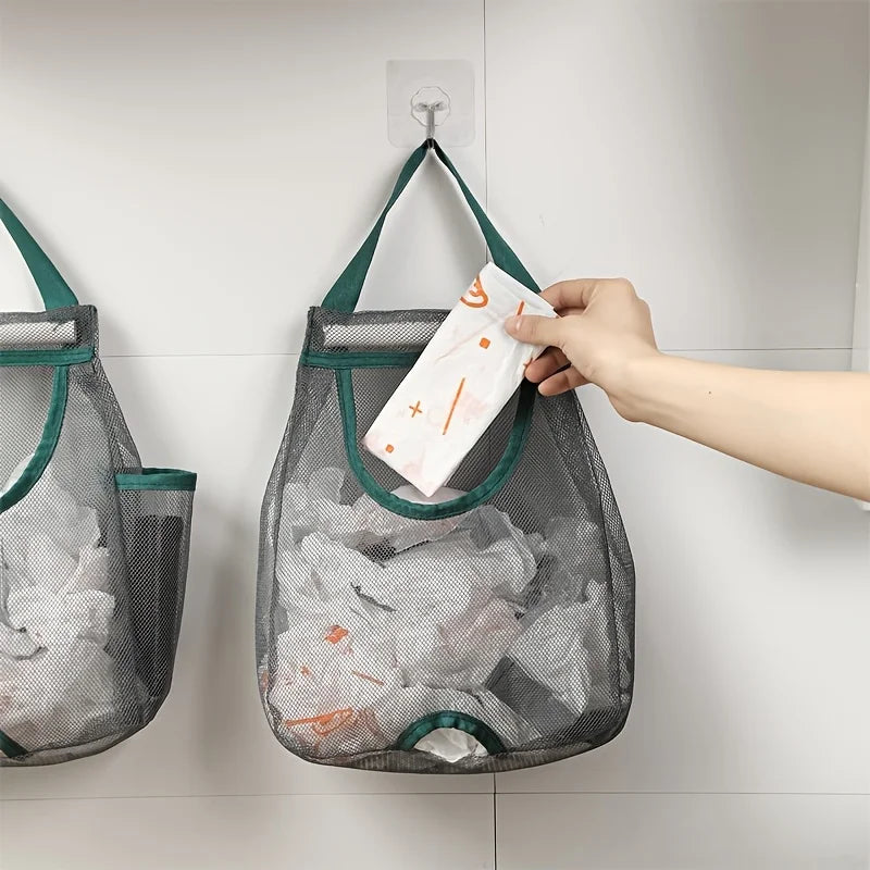 Wall-Mounted Kitchen Trash Bag Organizer – Washable Mesh