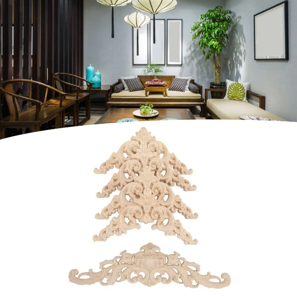 5-Pc Hand Carved Rubber Wood Appliques Onlays – Corner & Strip