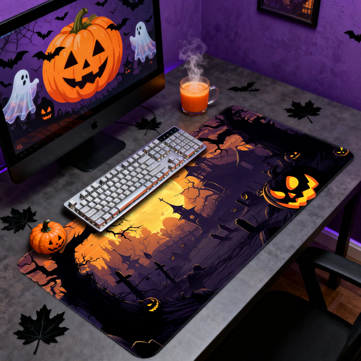 XL Halloween Anime Gaming Desk Mat – Non-Slip Rubber Base