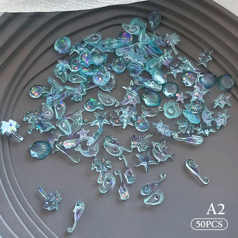 50Pcs Ocean Nail Art Charms – Pearl Shell Starfish Rhinestones