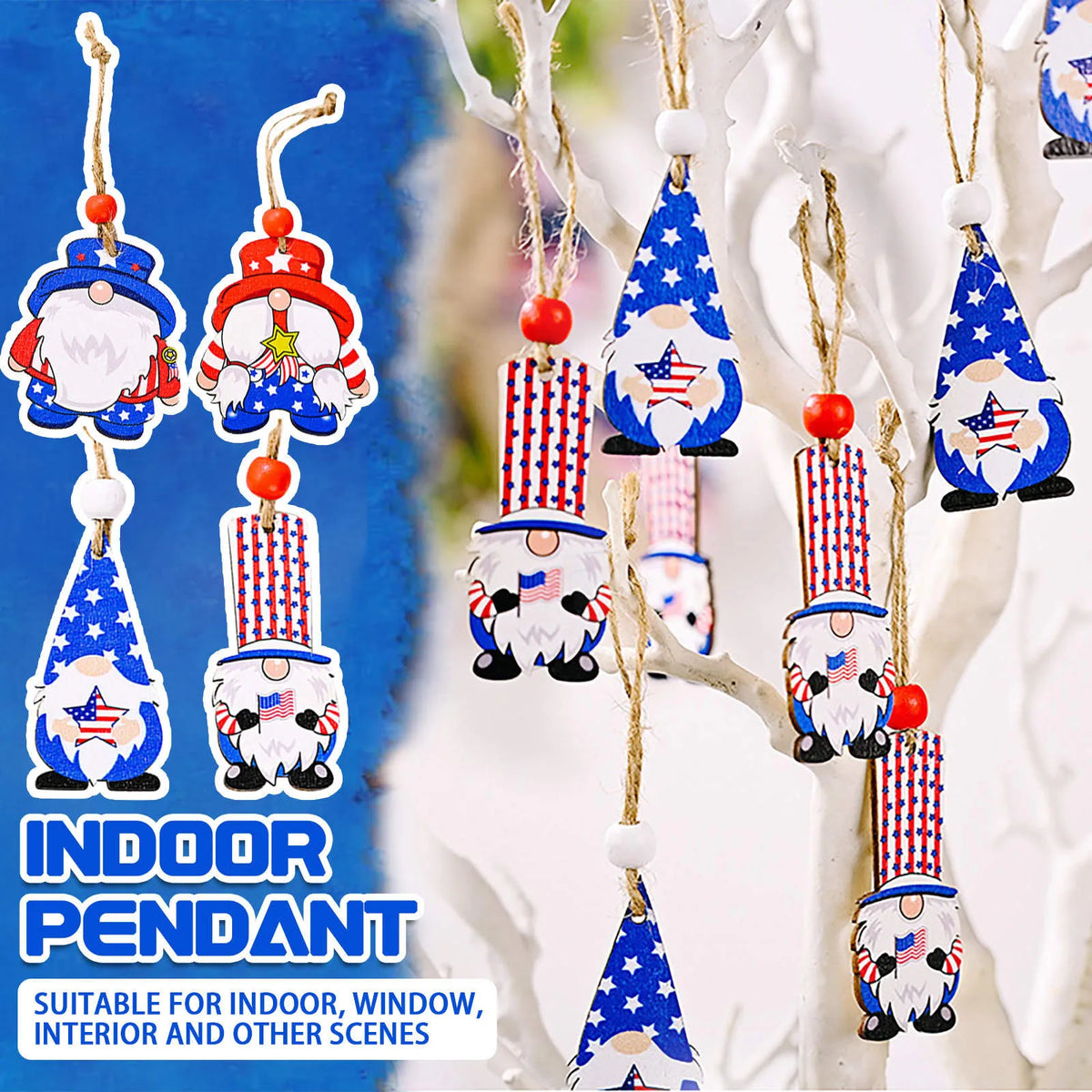 Patriotic Gnome Wood Ornament – 4th of July Hanging Decor