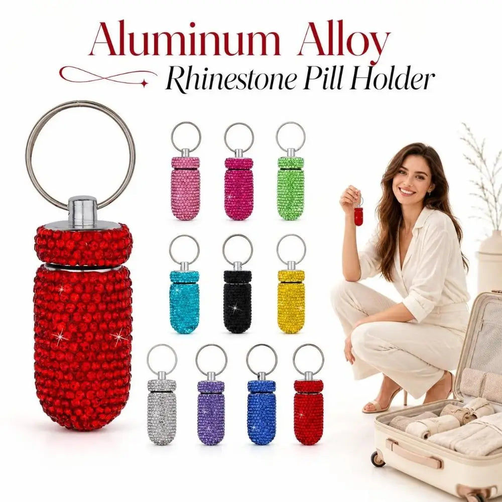 Rhinestone Keychain Pill Case – Waterproof Aluminum Holder
