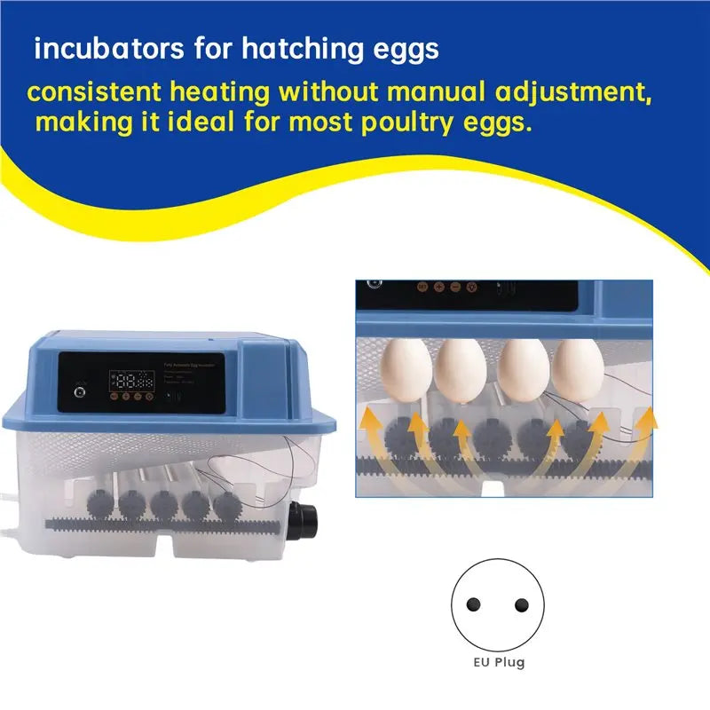 Automatic 12-Egg Incubator with Turner, Candler & Temp Control