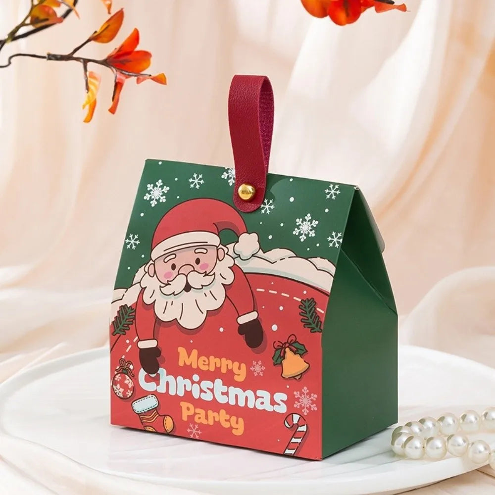 5-Pack Christmas Gift Boxes with Leather Handles – Kraft Paper