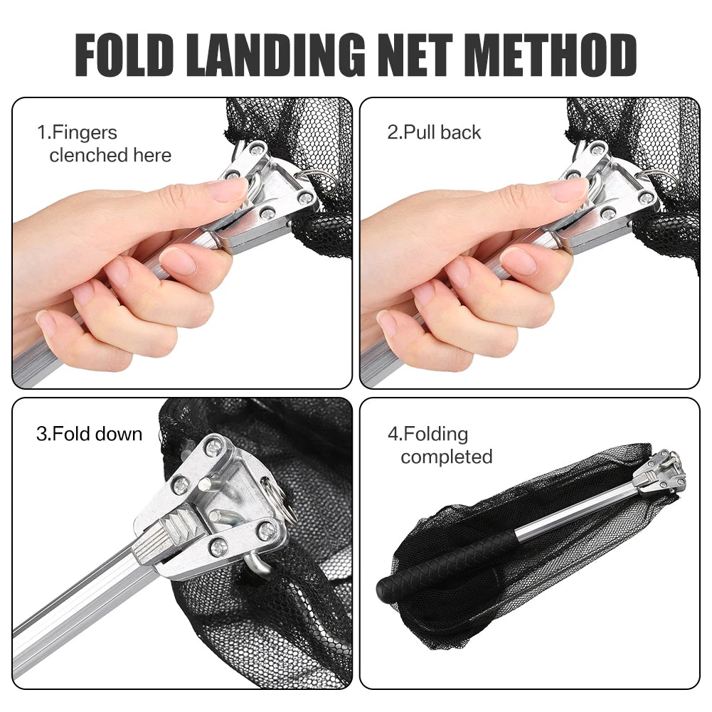 Foldable Telescopic Fish Landing Net – Collapsible Nylon Mesh
