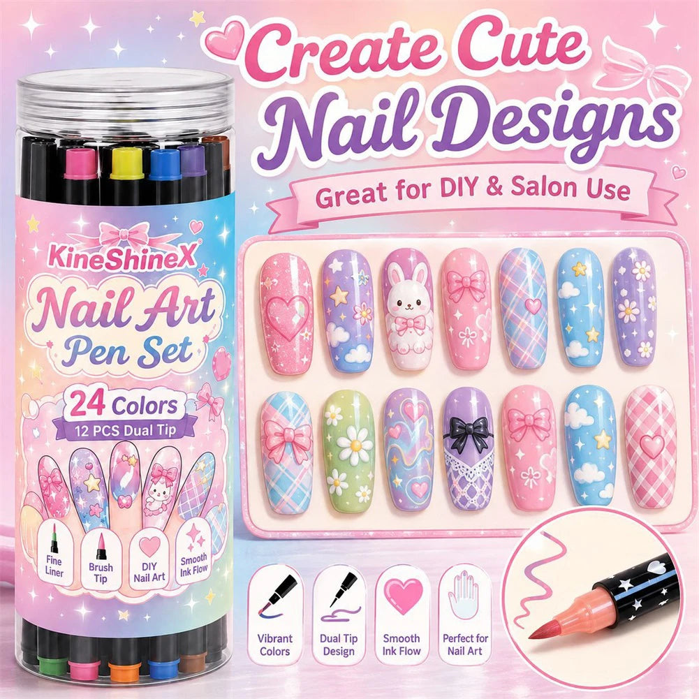 24-Color Dual-Tip Nail Art Pen Set – 12 Fine Liner & Brush Pens