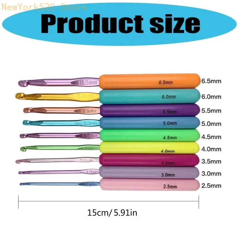 9-Piece Ergonomic Crochet Hook Set ABS Handle 2.5mm–6.5mm