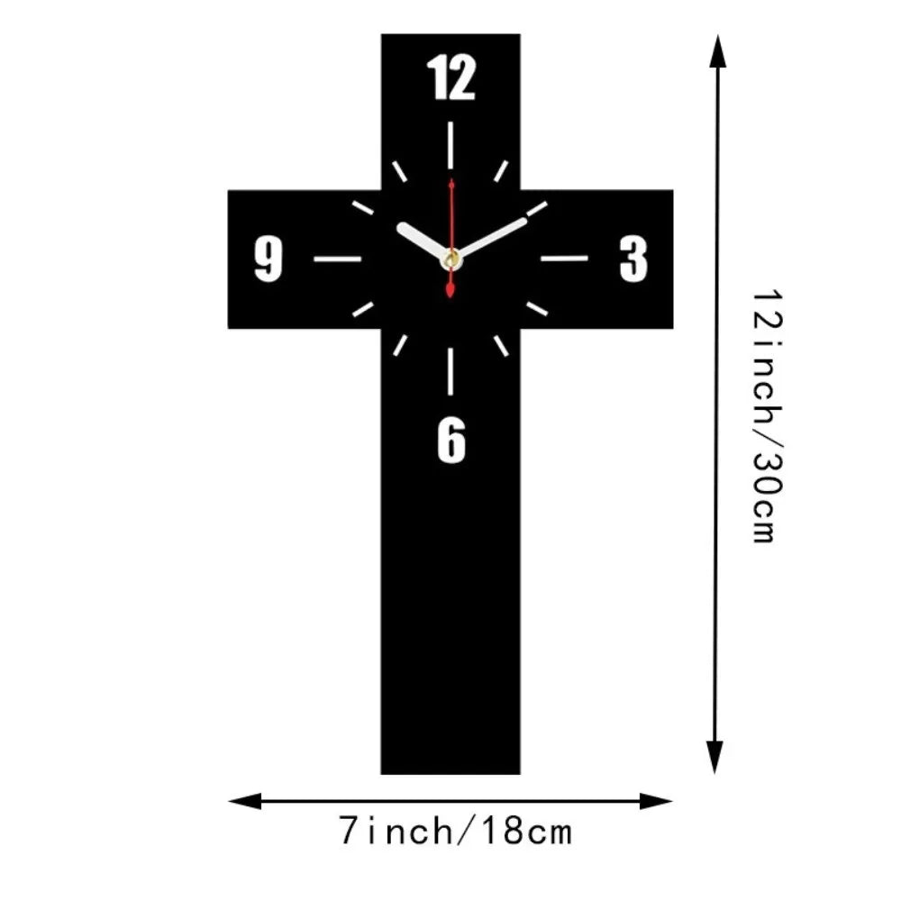 Vintage Solid Wood Cross Wall Clock – Silent Quartz