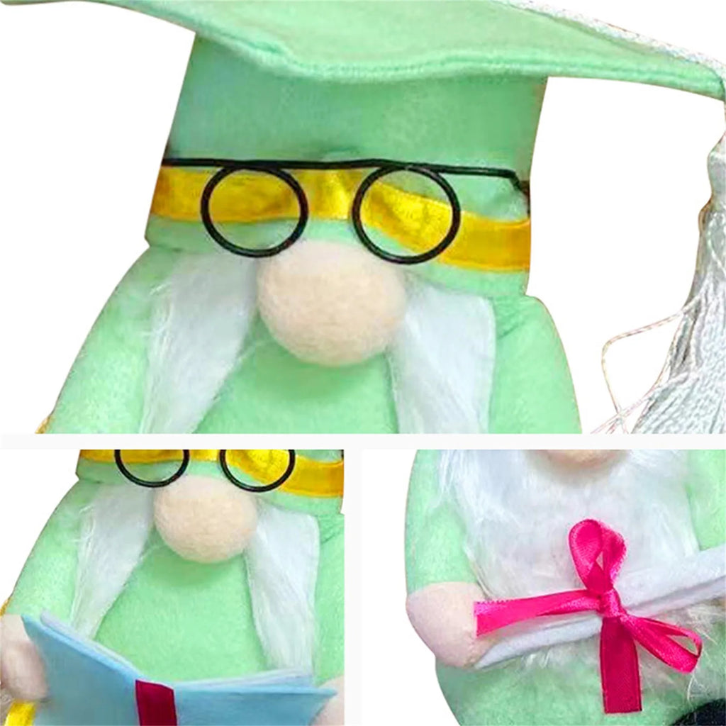 Graduation Gnome Plush Doll Set 2pc – Green Cap & Gown Decor