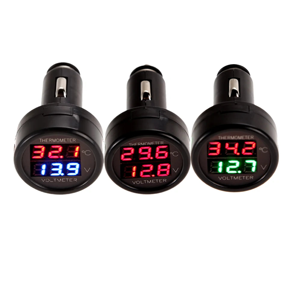12V Car Voltmeter Thermometer – 2-in-1 Cigarette Lighter Monitor