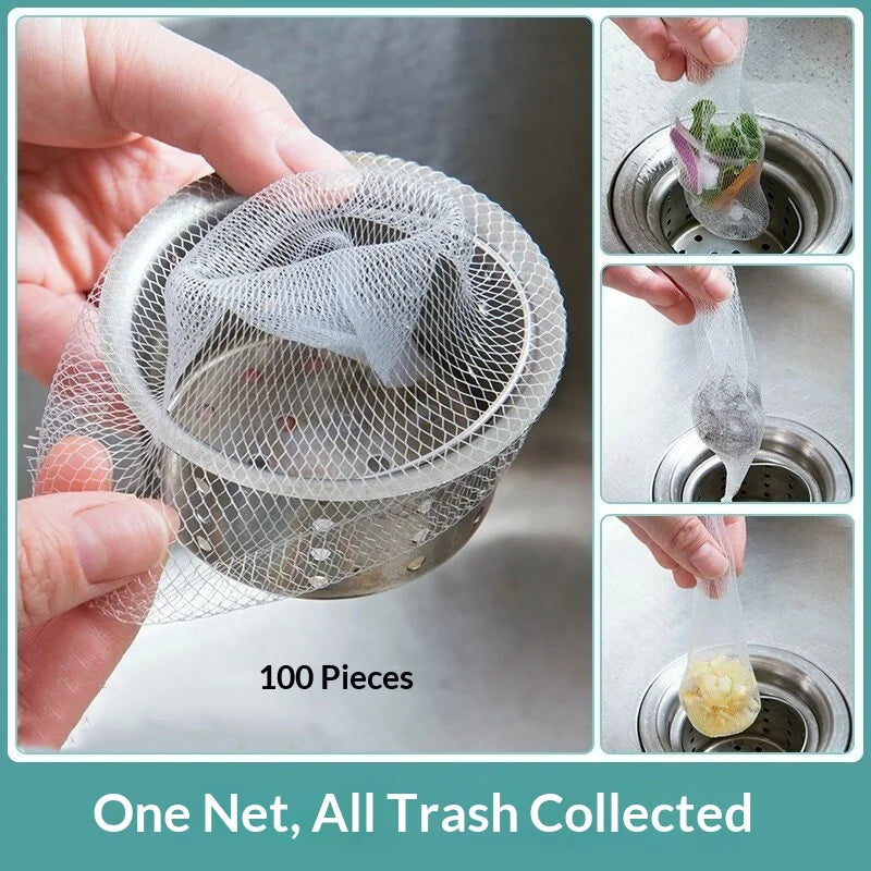 100-Pack Disposable Elastic Sink Drain Filter Mesh Bags