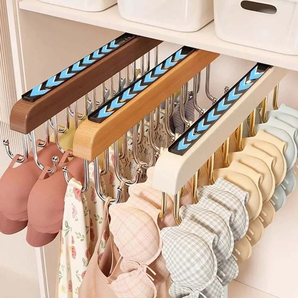Wood Hat Organizer Rack – 16 Hook Retractable Hanger
