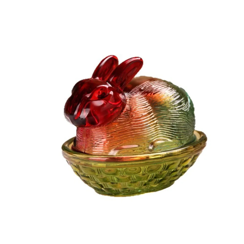 Rabbit-Shaped Crystal Glass Candy Dish with Lid – Easter Décor