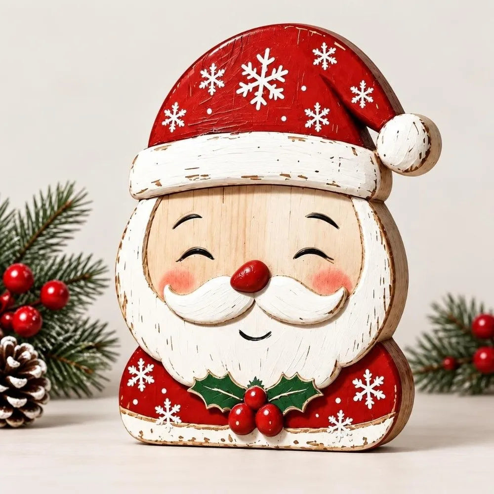 Wooden Christmas Tabletop Figure – Santa & Snowman Decor