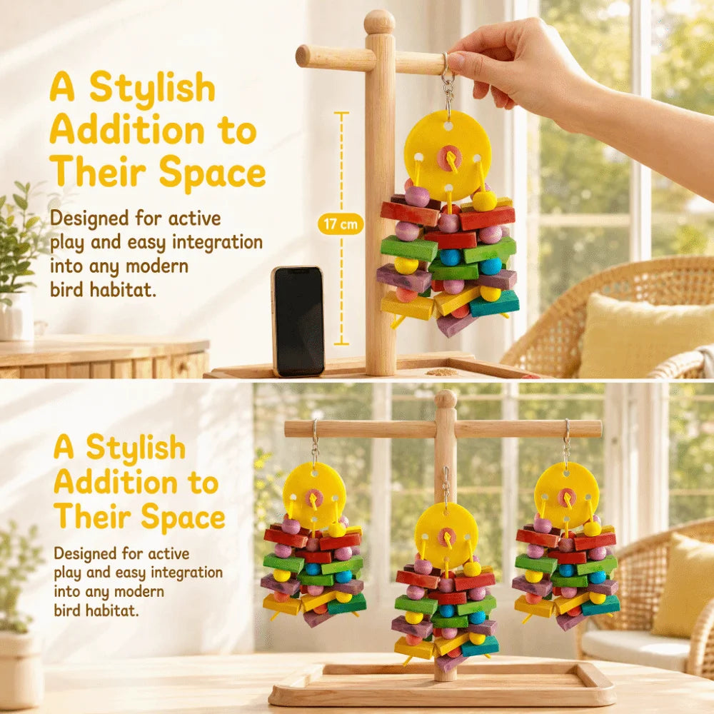 Hanging Wooden Parrot Swing Chew Toy for Small & Medium Birds