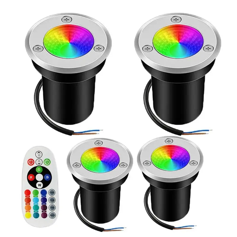 RGBW In-Ground LED Landscape Lights 12V 3W Remote – 4 Pack