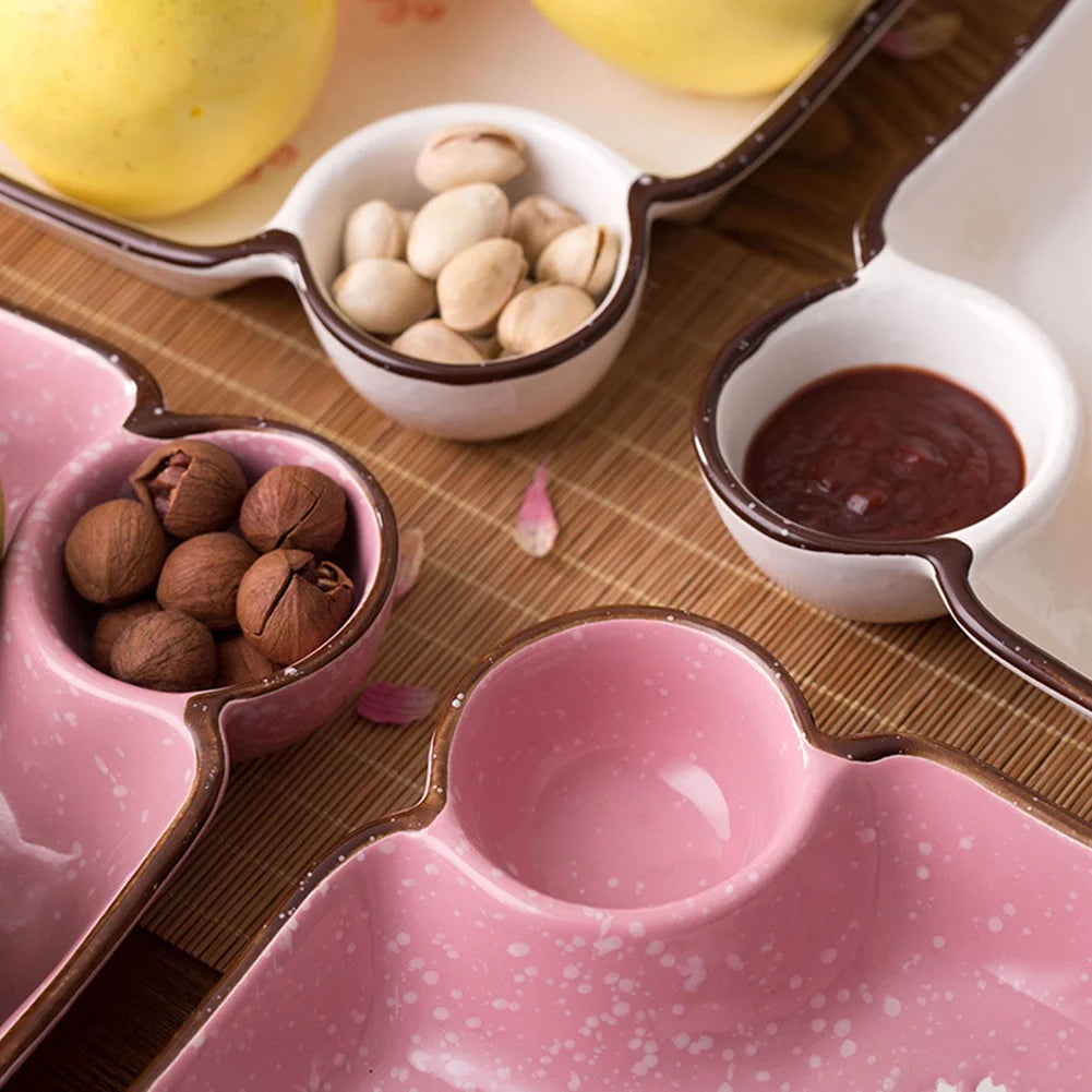 Ceramic Partitioned Dumpling Dish with Sauce Section – Beige