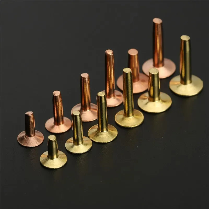 100Pcs Solid Copper Brass Rivets 9mm Cap 12mm Shank Leather