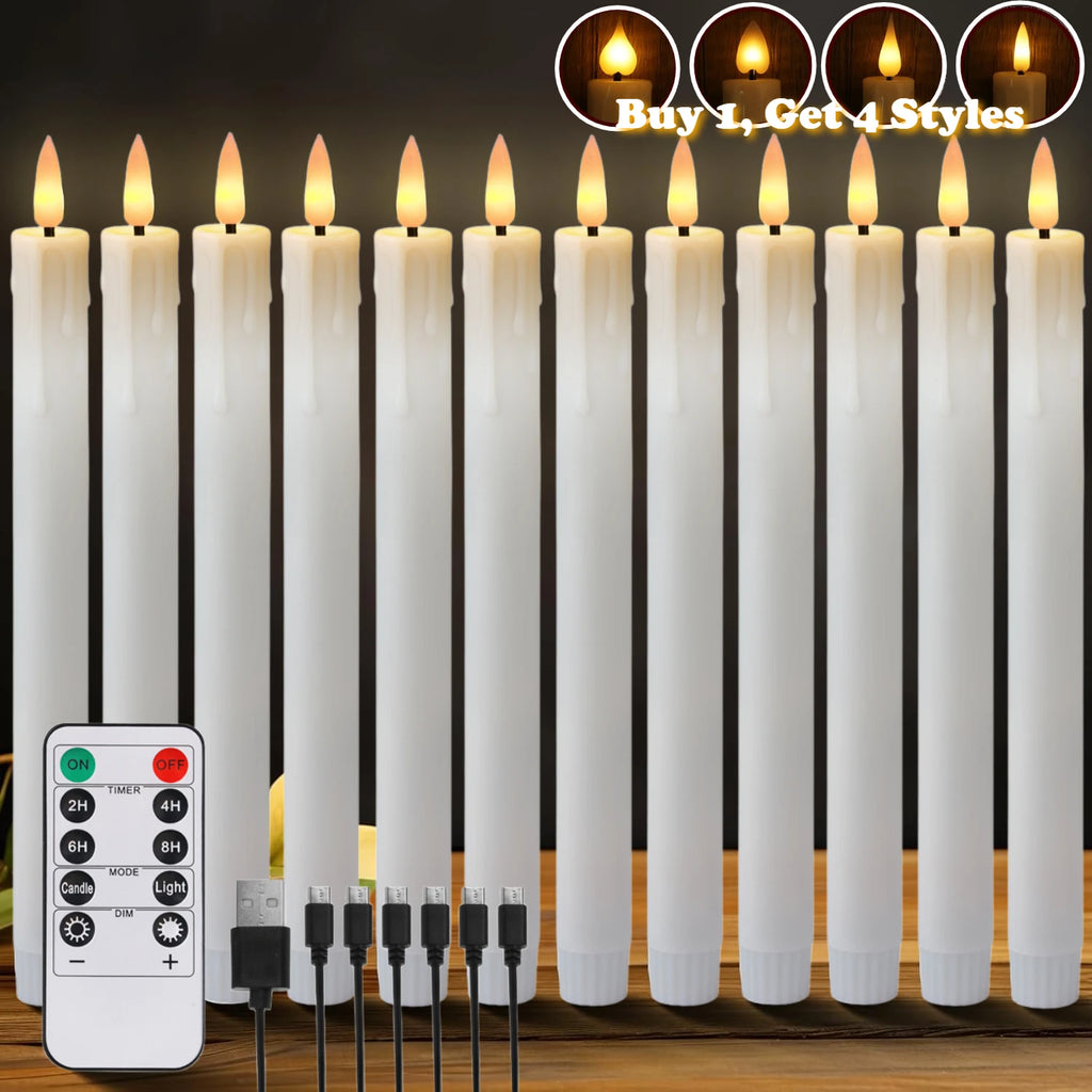 Rechargeable Flameless LED Taper Candles – Timer & Remote, 6-Pack