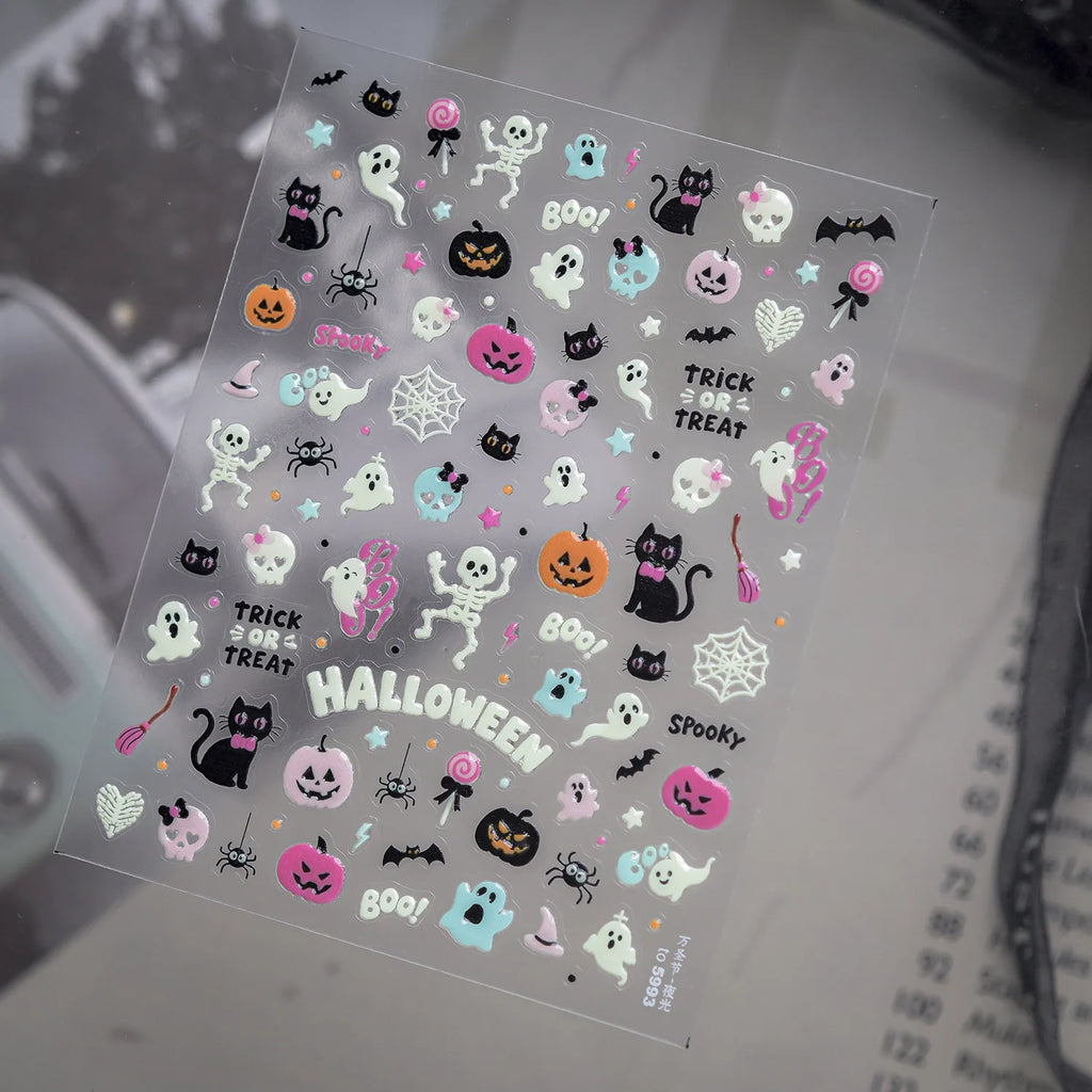 Halloween 3D Glow Nail Stickers – Pumpkin Ghost Spider Web Decals