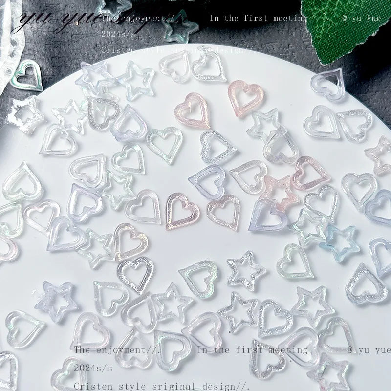 20Pcs 3D Resin Nail Art Charms – Heart & Star DIY Decor