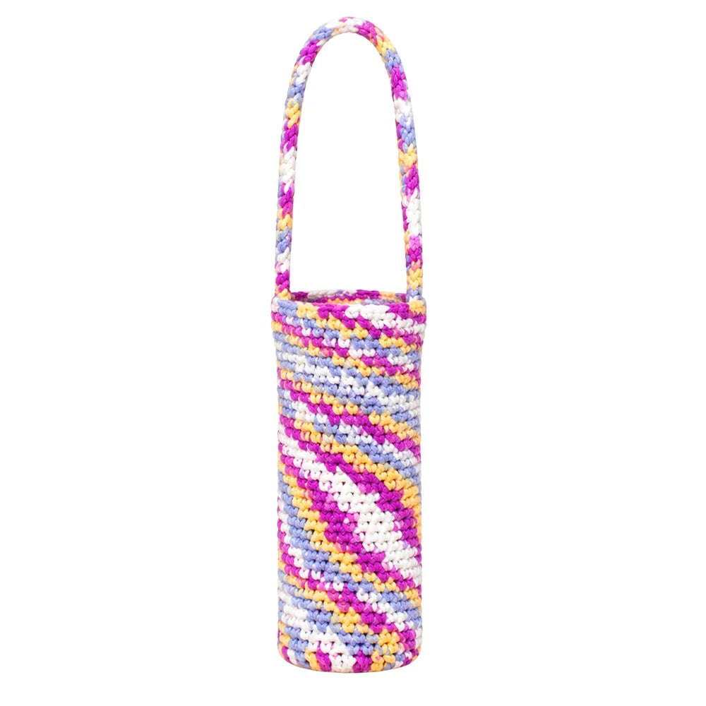 Handmade Knitted Crochet Water Bottle Cover with Carry Strap
