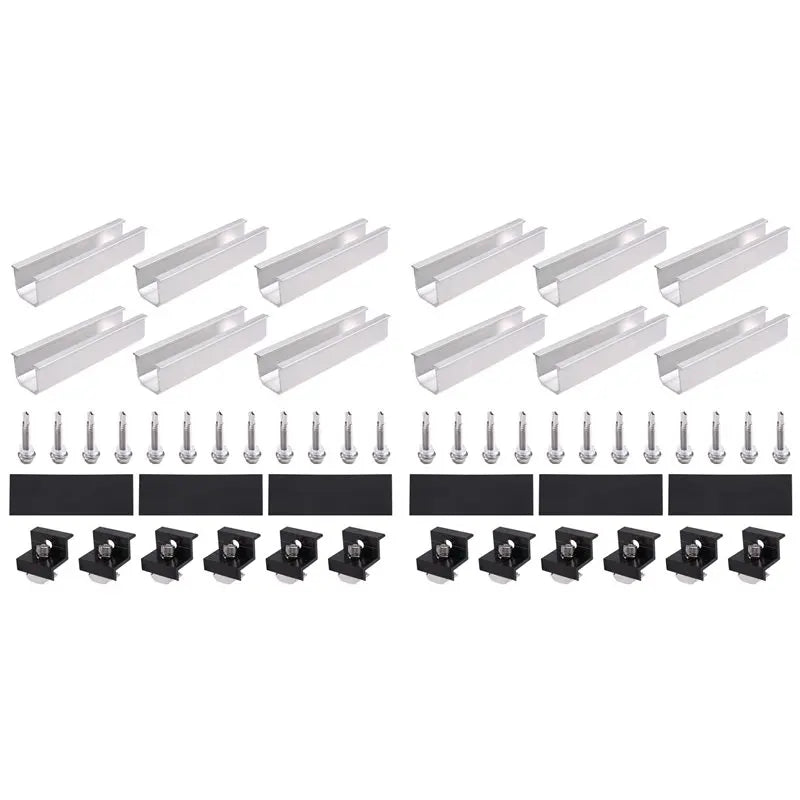 24-Pc Aluminum Solar PV Rail Mount Kit – End & Middle Clamps
