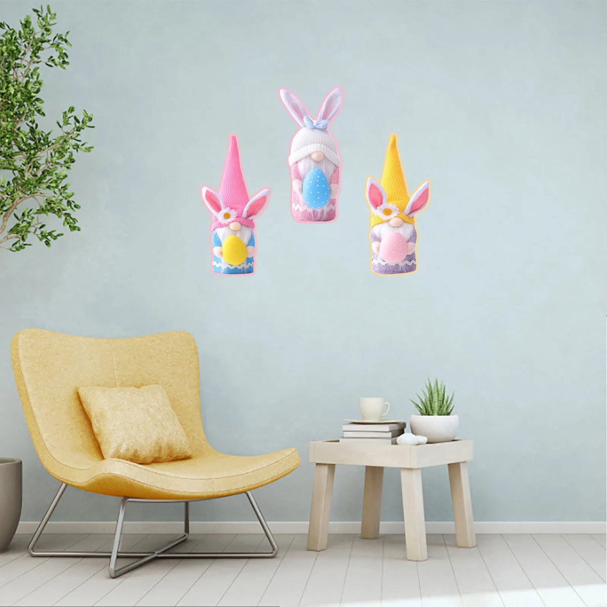Cute Gnome Easter Bunny Self-Adhesive Wall Sticker – 35cm PVC