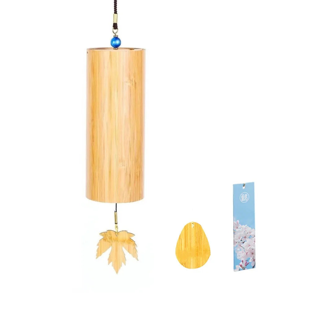 Natural Bamboo Wind Chimes – Maple Leaf Pendant Home Décor