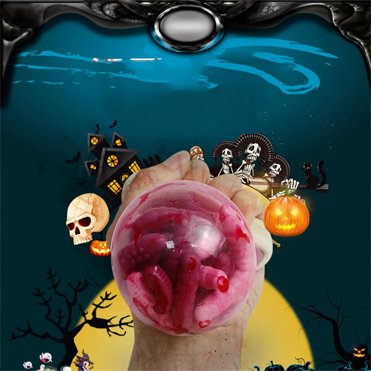 Halloween Skull Squeeze Toys – 9pc Squishy Skeleton Set