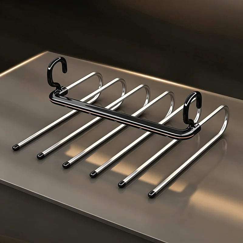 6-in-1 S-Shape Pants Rack – Multi-Layer Closet Space Saver
