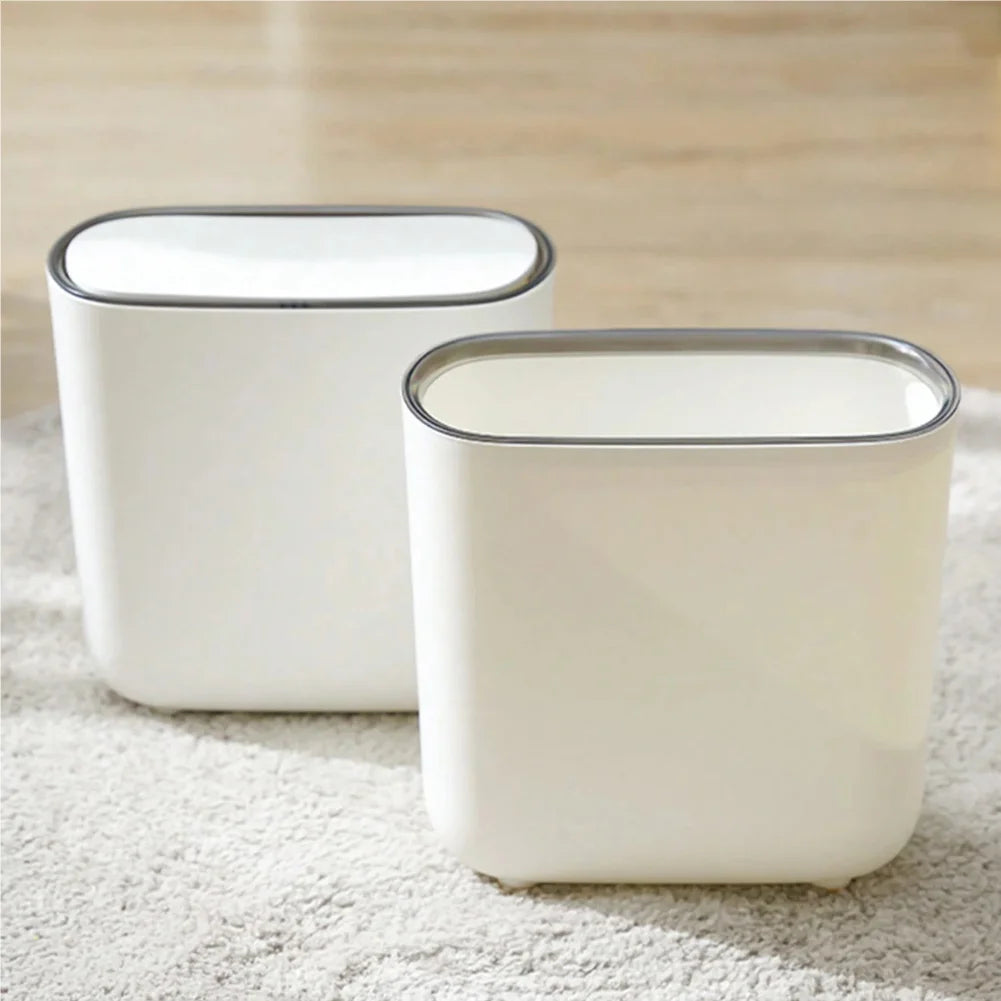 Narrow Press-Top Trash Can with Lid for Bathroom Gaps