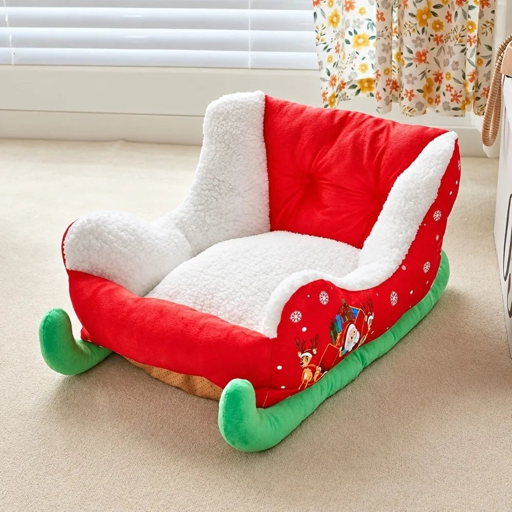 Faux Fur Sleigh Dog Bed – Warm & Washable Red Pet Bed