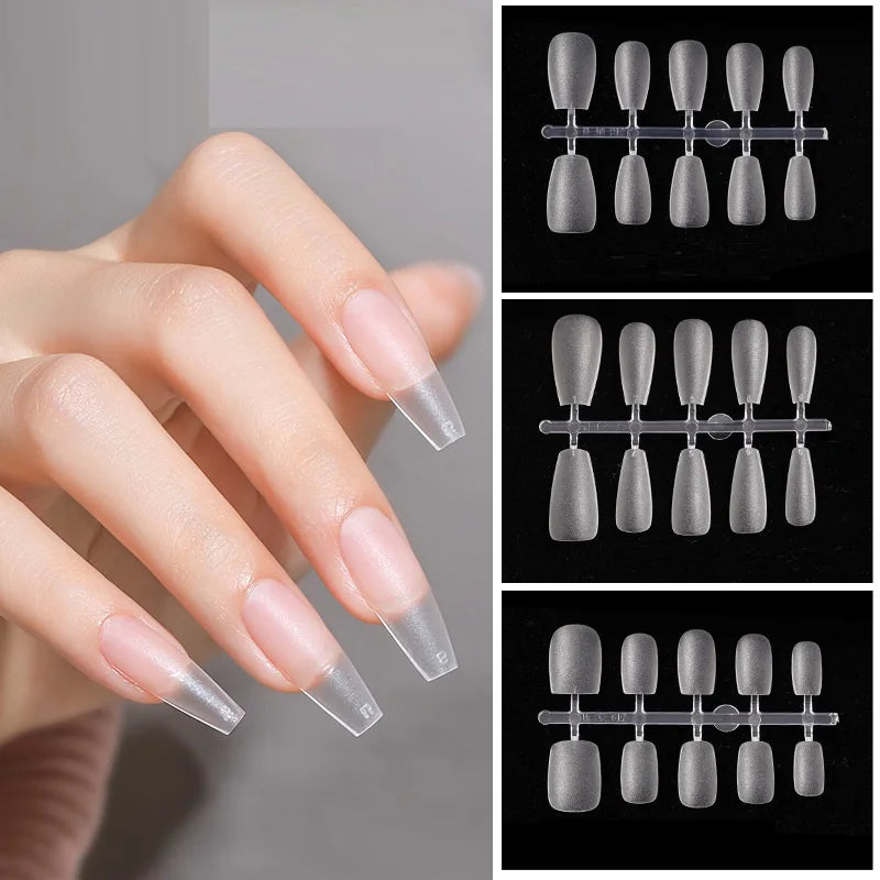100pcs Full Cover Press On Nail Tips – Clear Ultra-Thin False Nails