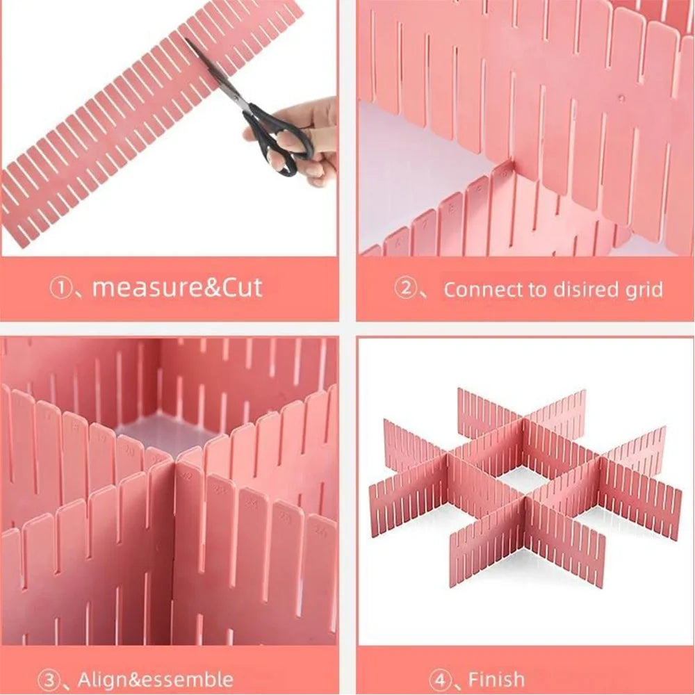 4-Pack Adjustable Plastic Drawer Dividers & Organizer