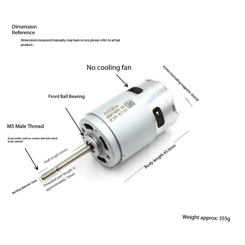 RS-775 DC 12V–36V High-Speed Screw Shaft Motor 42MM Ball Bearing
