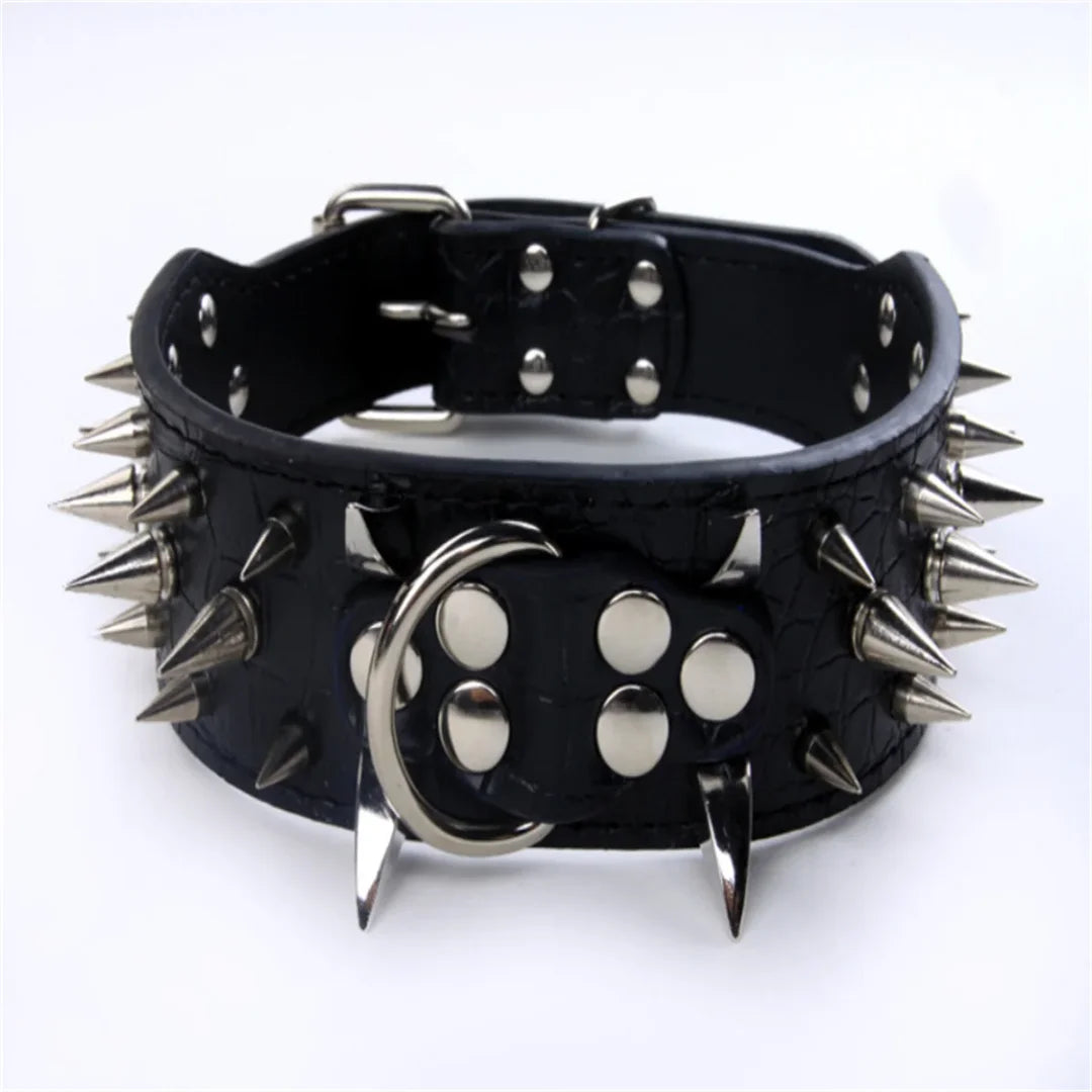 Spiked Studded Leather Dog Cat Collar – Adjustable Pet Necklace