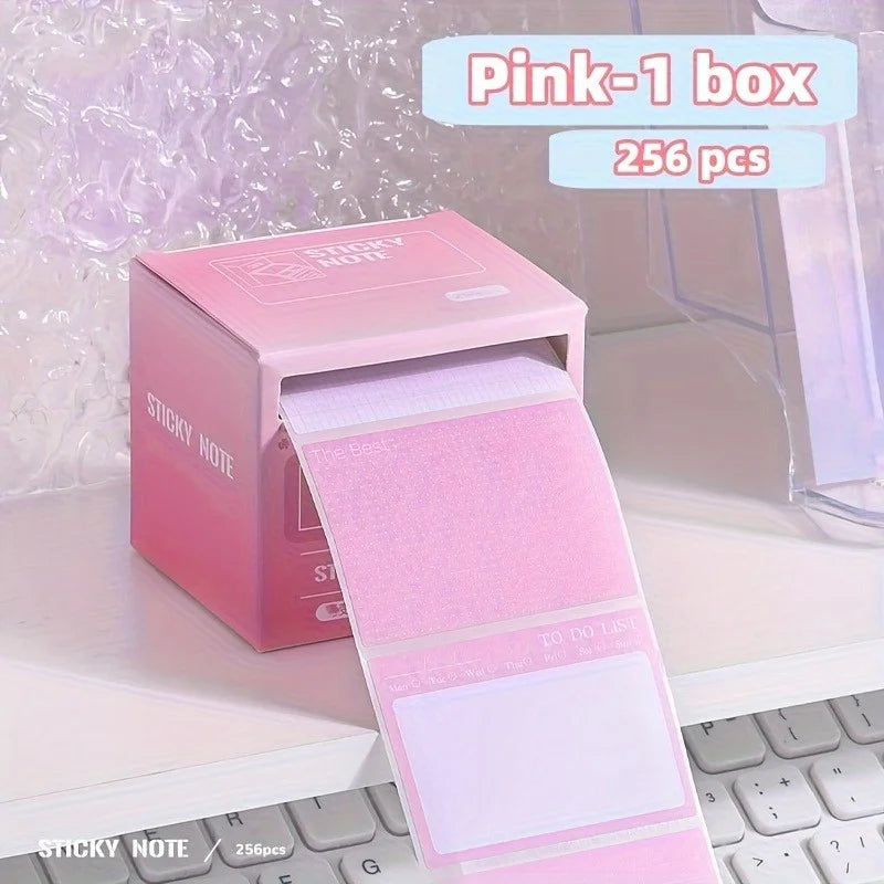 256pcs Pull-Out Sticky Notes Box | 8 Formats, Full Adhesive