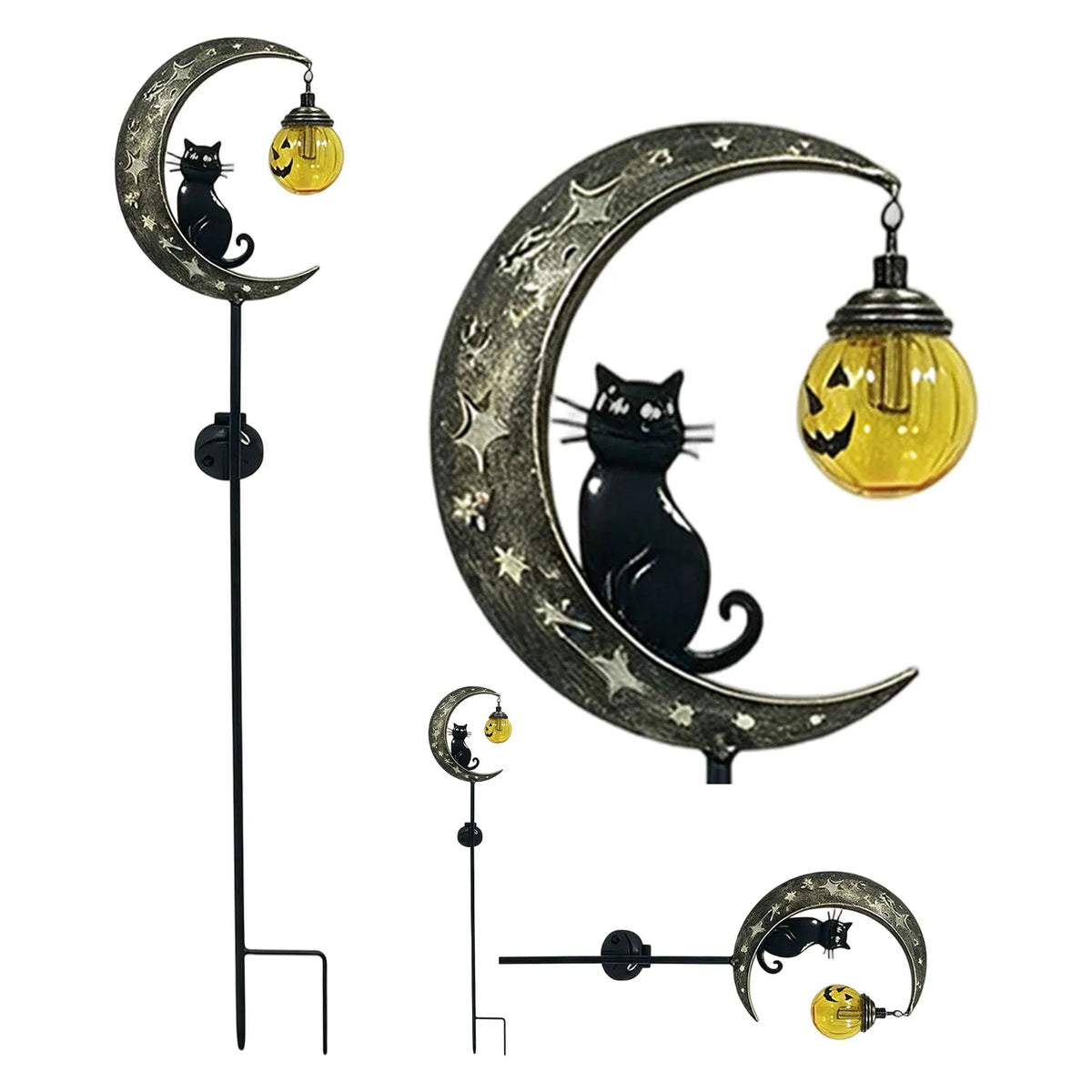 Halloween Solar Cat Moon Garden Stake Light – 85cm Metal