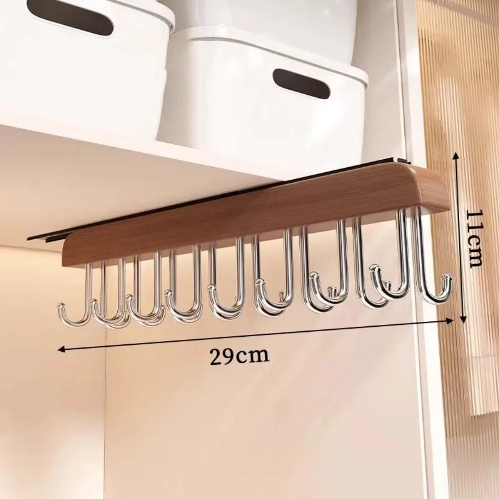 Wood Hat Organizer Rack – 16 Hook Retractable Hanger