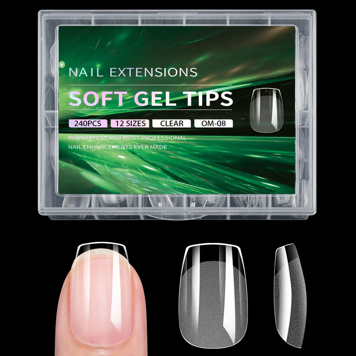 240pcs Soft Gel Nail Tips – Half Matte Clear Acrylic False Nails