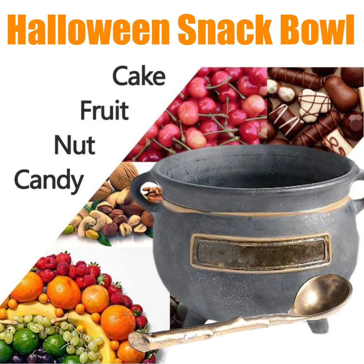 Halloween Witch Cauldron Snack Bowl with Spoon | Resin Decor