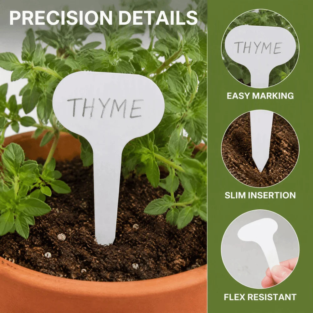 100-Pack White T-Shape Plastic Plant Labels 5x7cm Waterproof