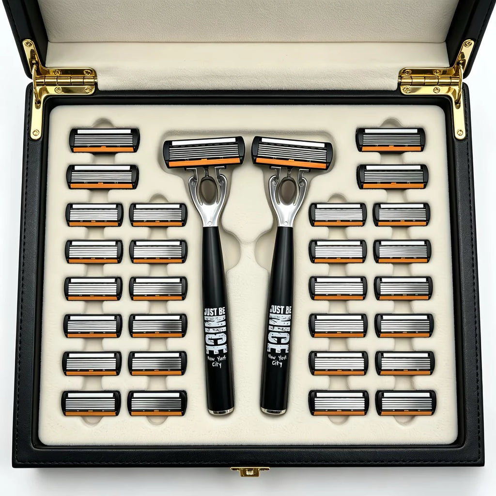 Men's 6-Layer Stainless Steel Safety Razor Set & Replacement Head