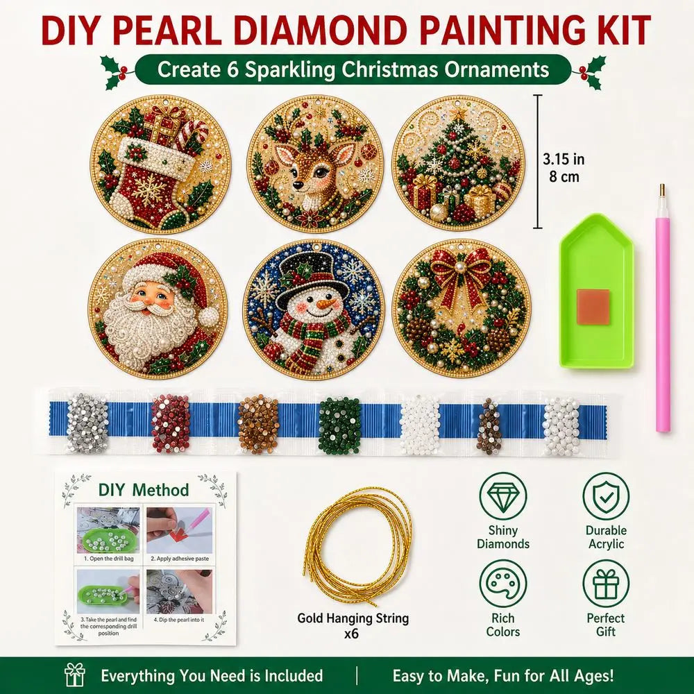 6-Pack DIY Christmas Wooden Ornaments Resin Gems Craft Kit