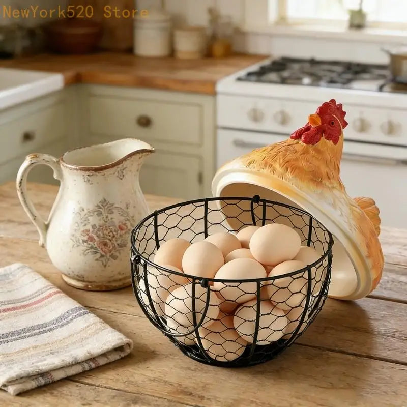 Hen-Shaped Resin Egg & Kitchen Storage Basket with Lid